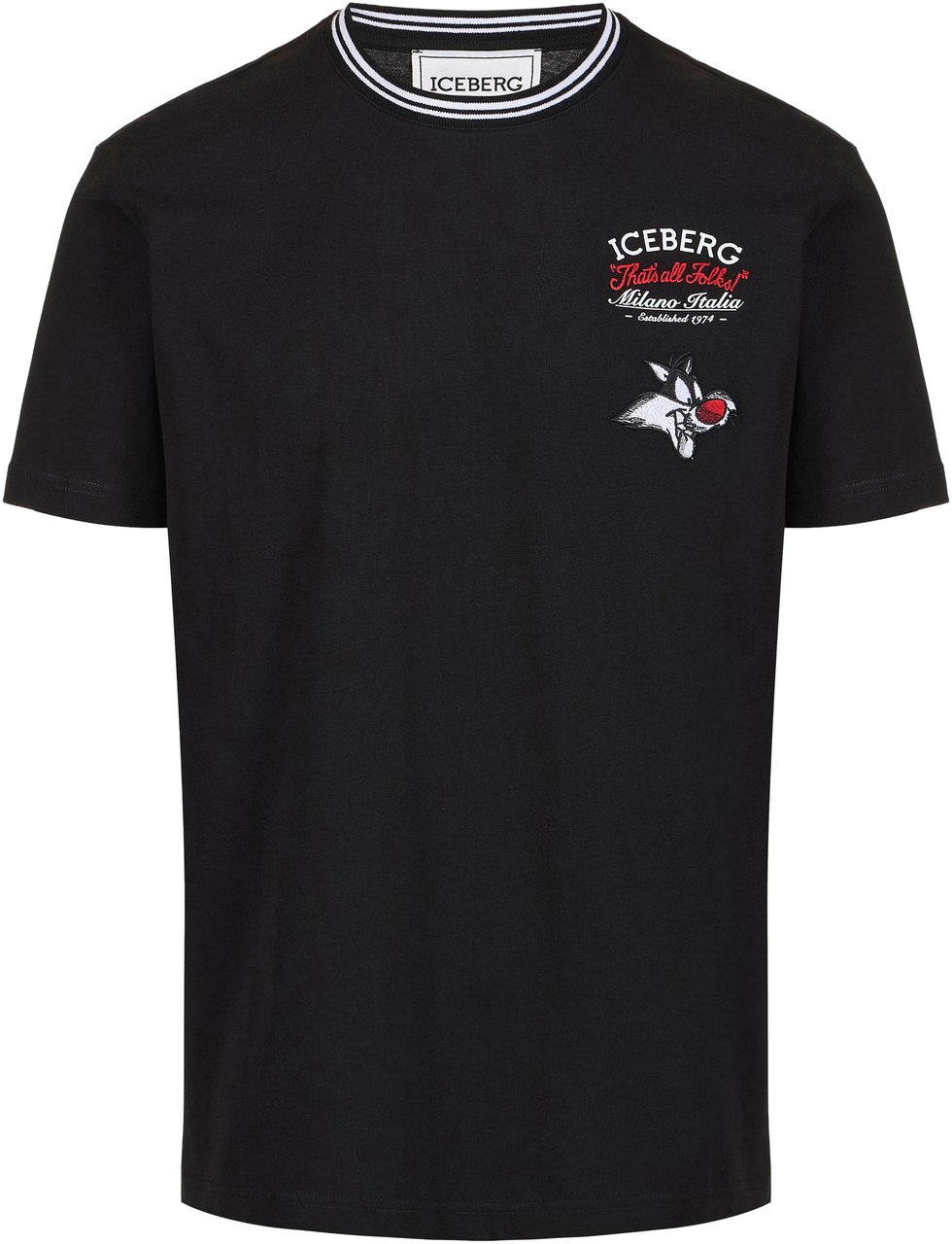 Iceberg Regular fit black cotton jersey T-shirt with Looney Tunes Zwart