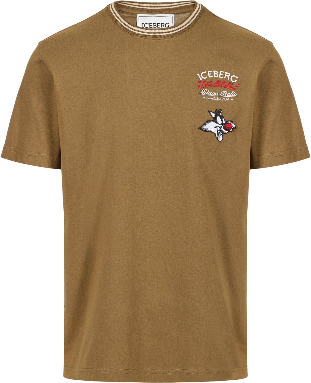 Iceberg Regular fit khaki cotton jersey T-shirt with Looney Tunes Groen