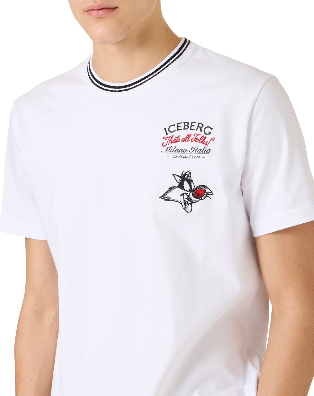 Iceberg Regular fit optic white cotton jersey T-shirt with Looney Tunes Wit