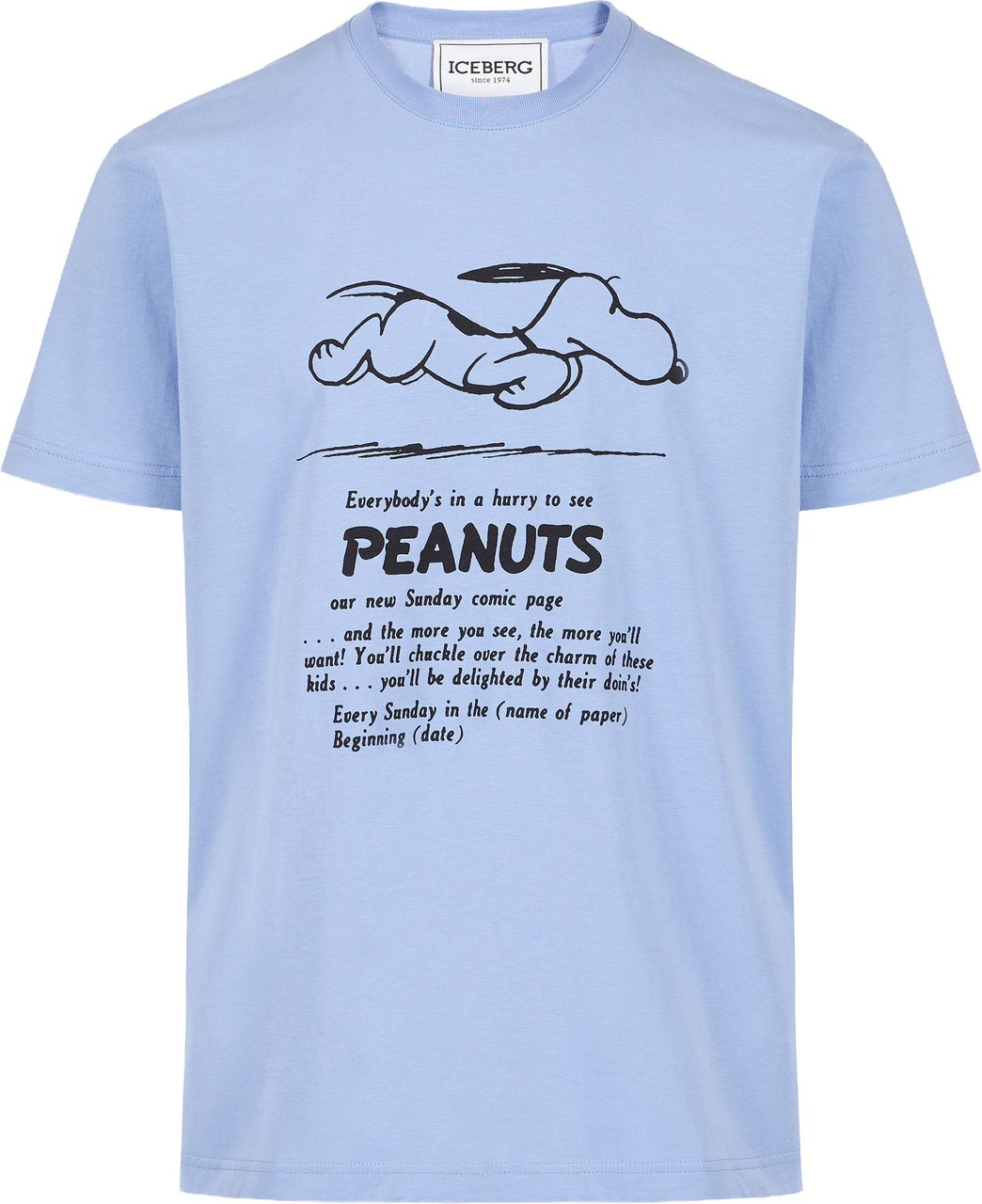 Iceberg Classic regular fit powder blue T-shirt in sustainable cotton jersey with Peanuts print Blauw