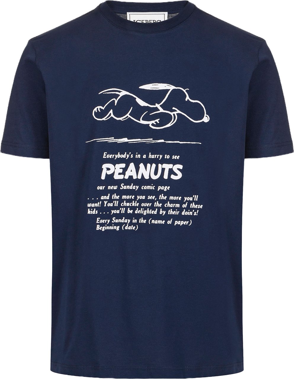 Iceberg Classic regular fit blue T-shirt in sustainable cotton jersey with peanuts print Blauw