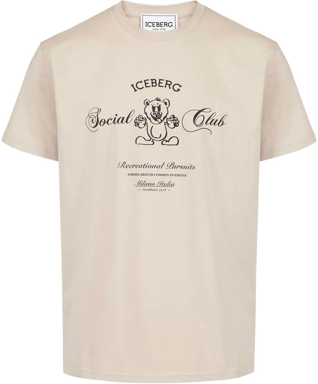 Iceberg Beige cotton jersey T-shirt in a regular fit with Iceberg Social Club bear print Beige