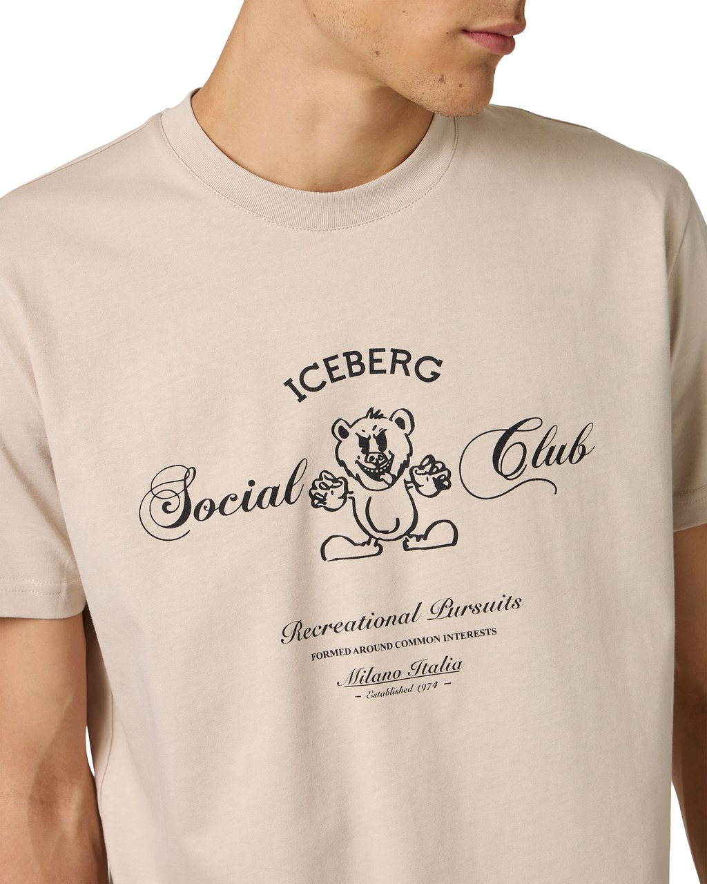 Iceberg Beige cotton jersey T-shirt in a regular fit with Iceberg Social Club bear print Beige