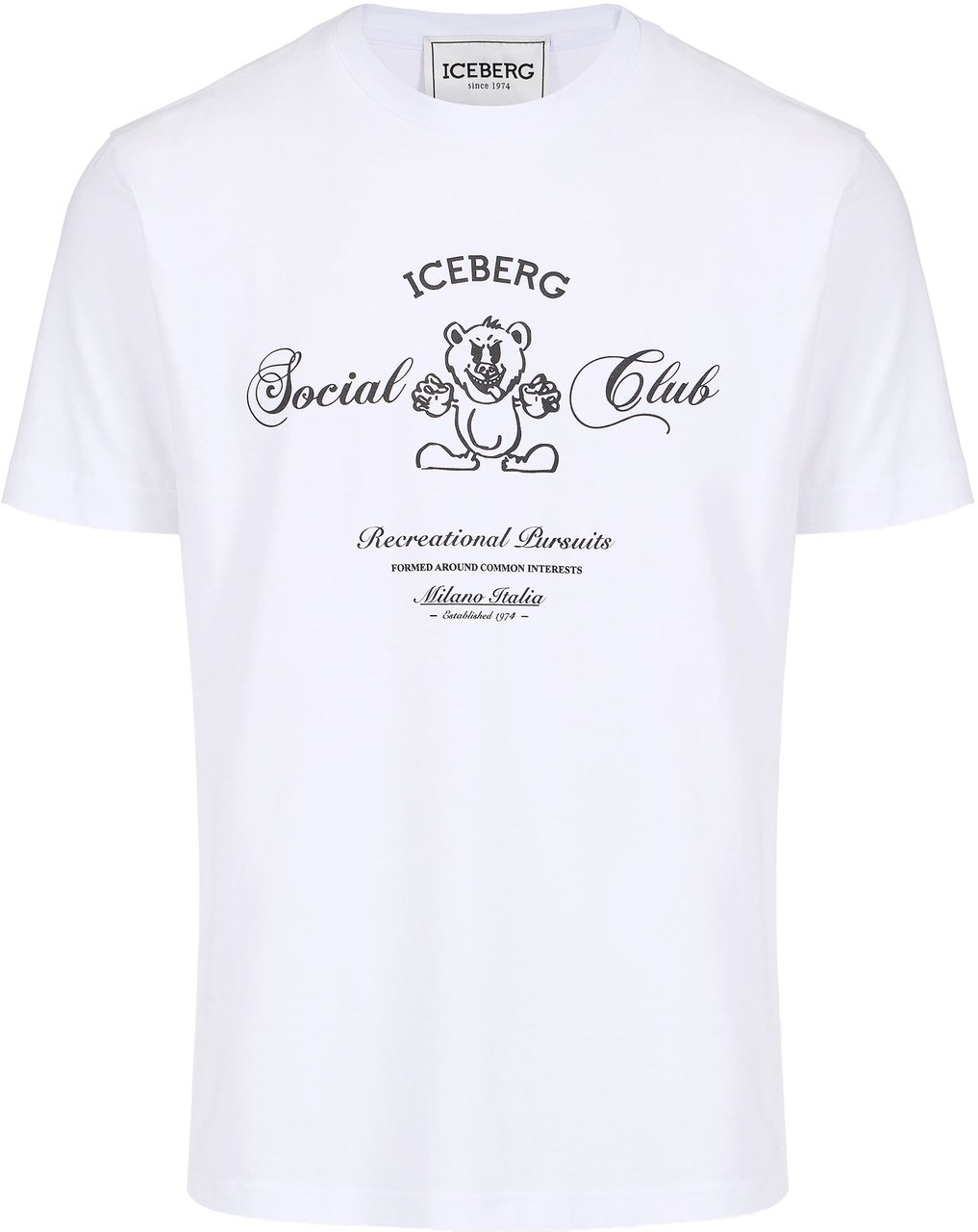 Iceberg Optic white cotton jersey T-shirt in a regular fit with Iceberg Social Club Orso print Wit