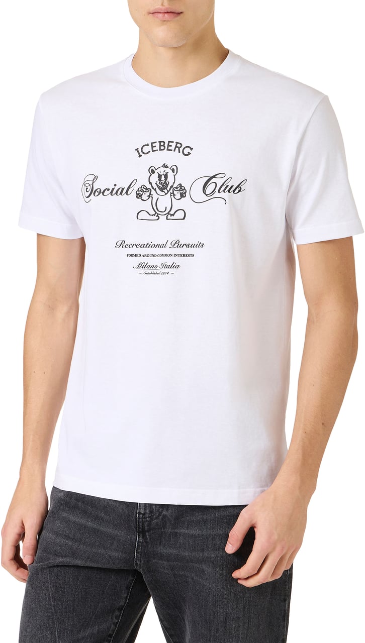 Iceberg Optic white cotton jersey T-shirt in a regular fit with Iceberg Social Club Orso print Wit