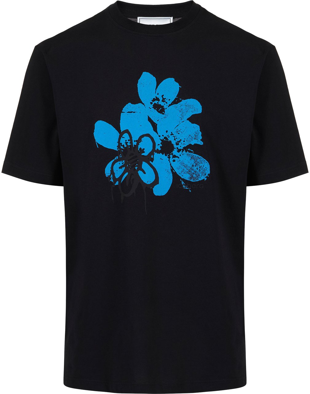 Iceberg Black sustainable cotton jersey T-shirt in a relaxed fit with Hawaiian flower print Zwart