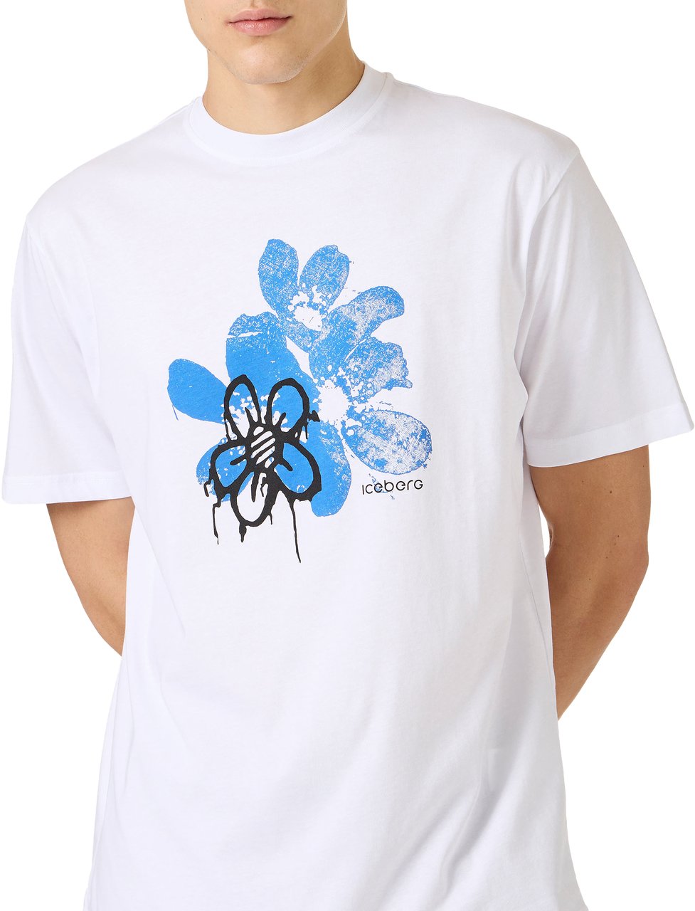 Iceberg Optic white sustainable cotton jersey T-shirt in a relaxed fit with Hawaiian flower print Wit