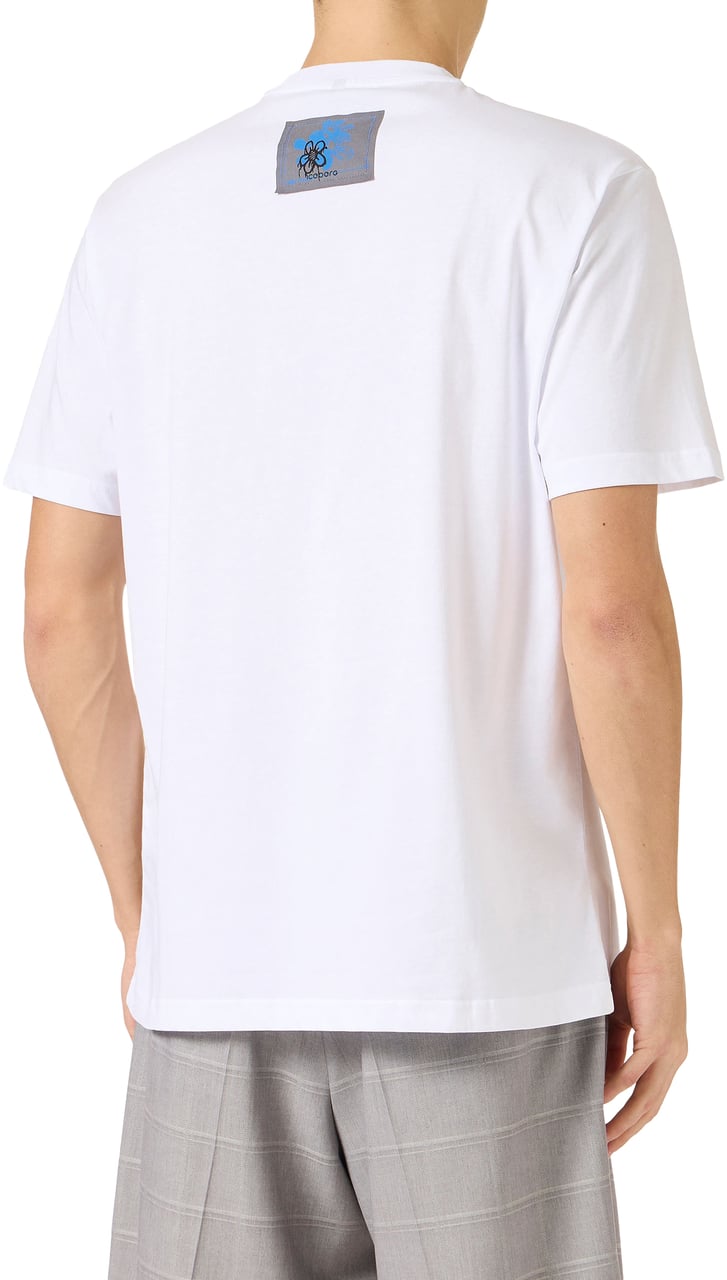 Iceberg Optic white sustainable cotton jersey T-shirt in a relaxed fit with Hawaiian flower print Wit