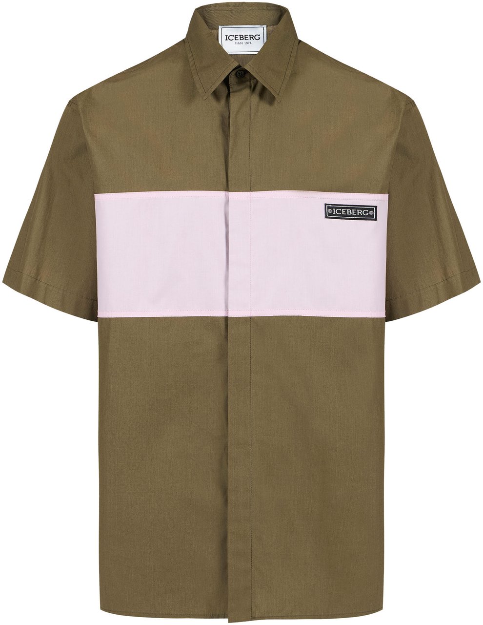 Iceberg Comfort fit khaki shirt crafted from cotton poplin, accented with a contrasting band Groen