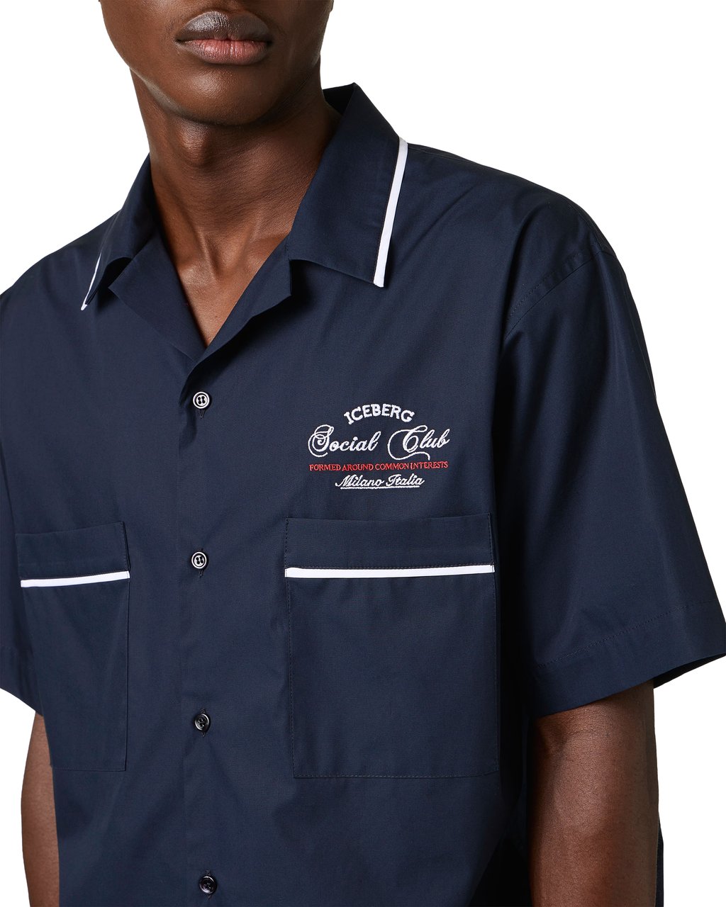 Iceberg Relaxed-fit blue cotton shirt with Iceberg Social Club embroidery Blauw