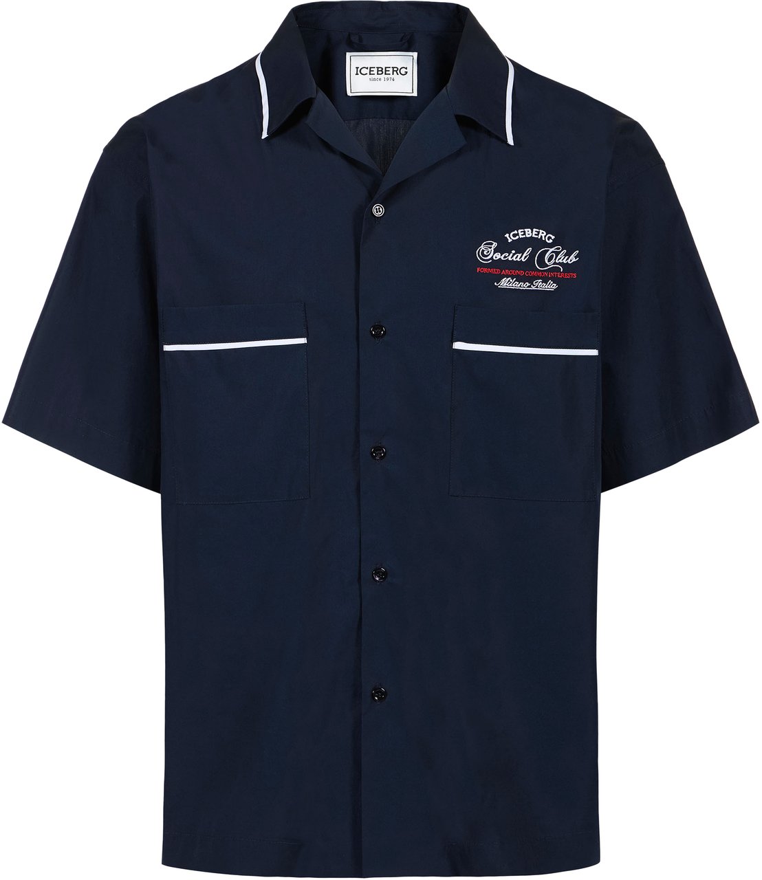 Iceberg Relaxed-fit blue cotton shirt with Iceberg Social Club embroidery Blauw