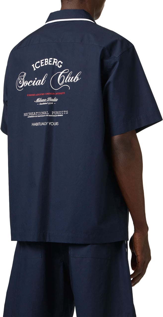 Iceberg Relaxed-fit blue cotton shirt with Iceberg Social Club embroidery Blauw