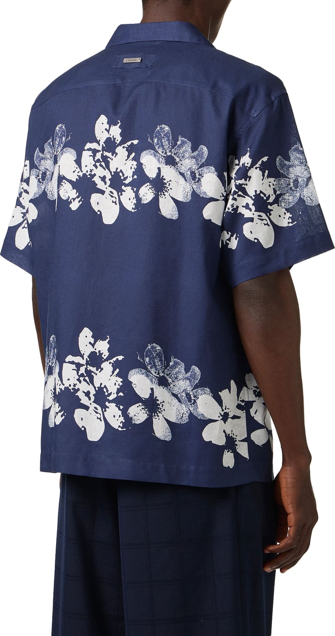 Iceberg Relaxed fit blue linen and cotton blend shirt with Hawaiian print Divers