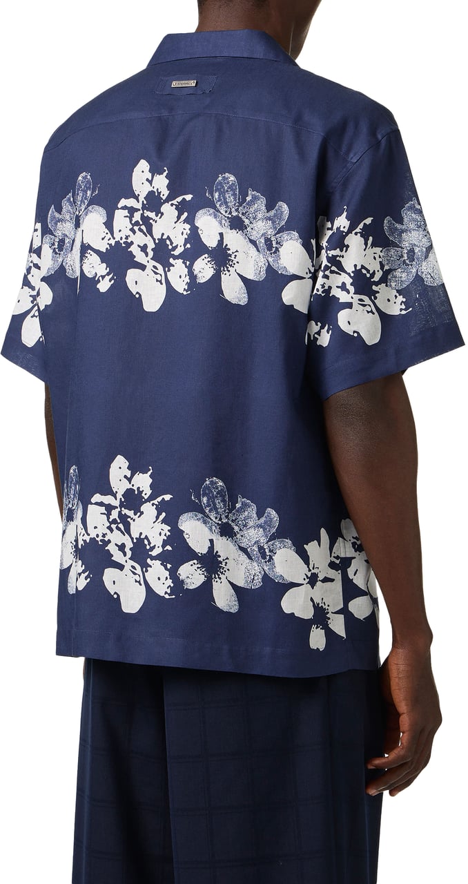 Iceberg Relaxed fit blue linen and cotton blend shirt with Hawaiian print Divers