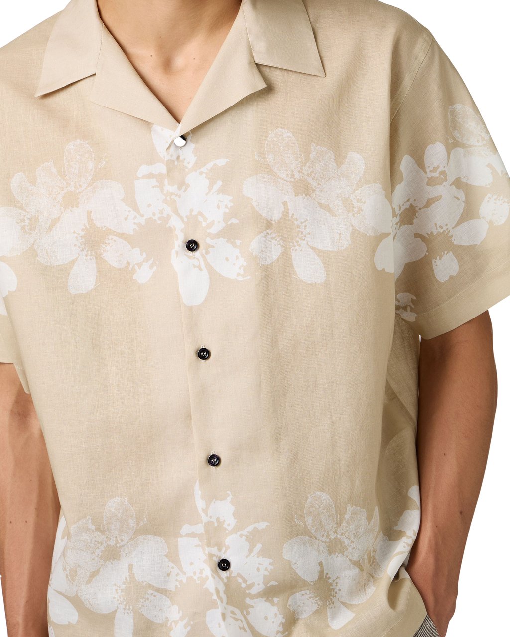 Iceberg Relaxed fit beige linen and cotton blend shirt with Hawaiian print Divers