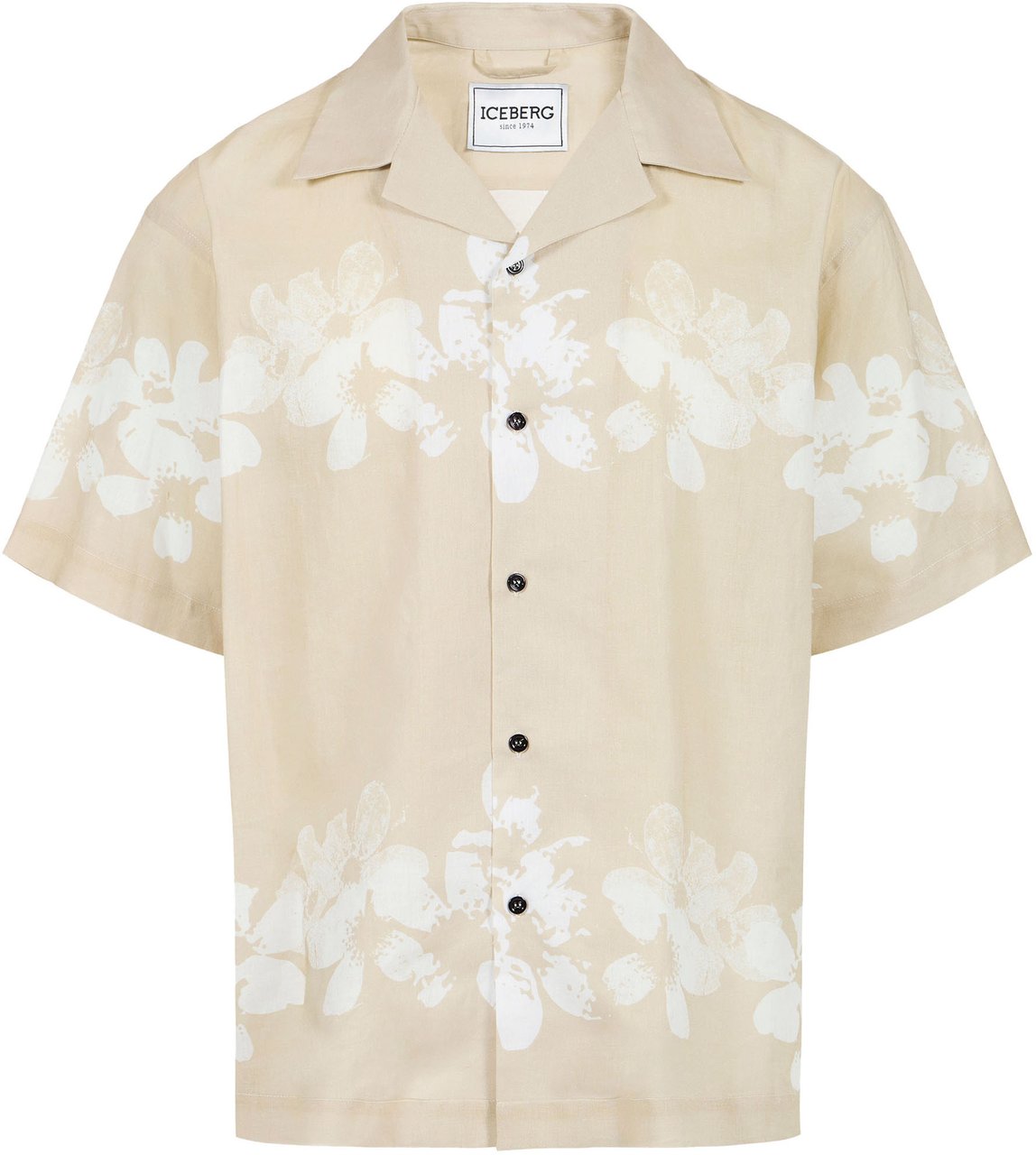 Iceberg Relaxed fit beige linen and cotton blend shirt with Hawaiian print Divers