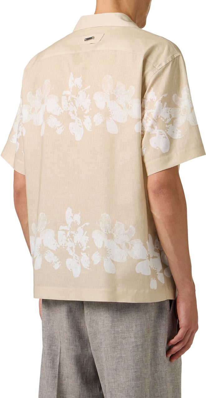 Iceberg Relaxed fit beige linen and cotton blend shirt with Hawaiian print Divers