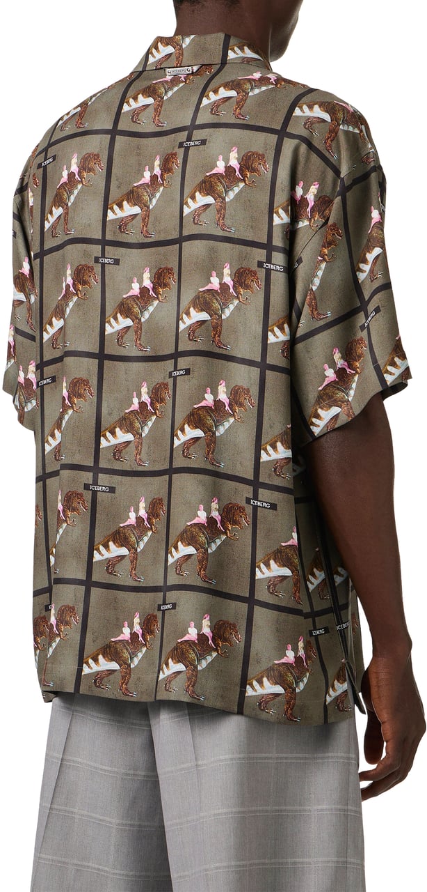 Iceberg Oversized short-sleeved shirt with a green and black checkered background in viscose Divers