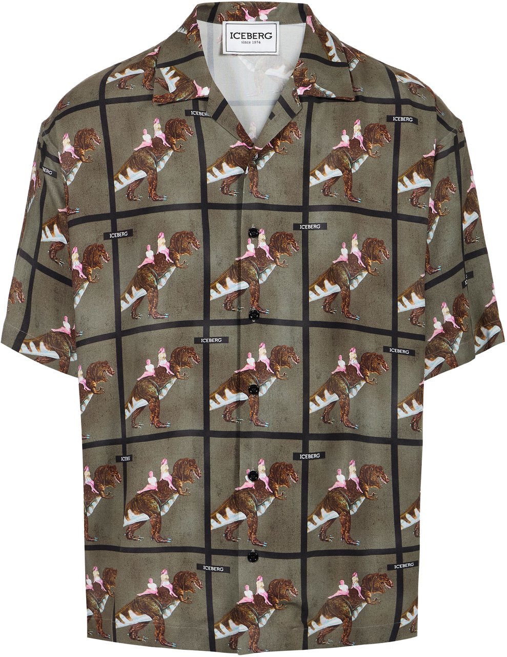 Iceberg Oversized short-sleeved shirt with a green and black checkered background in viscose Divers