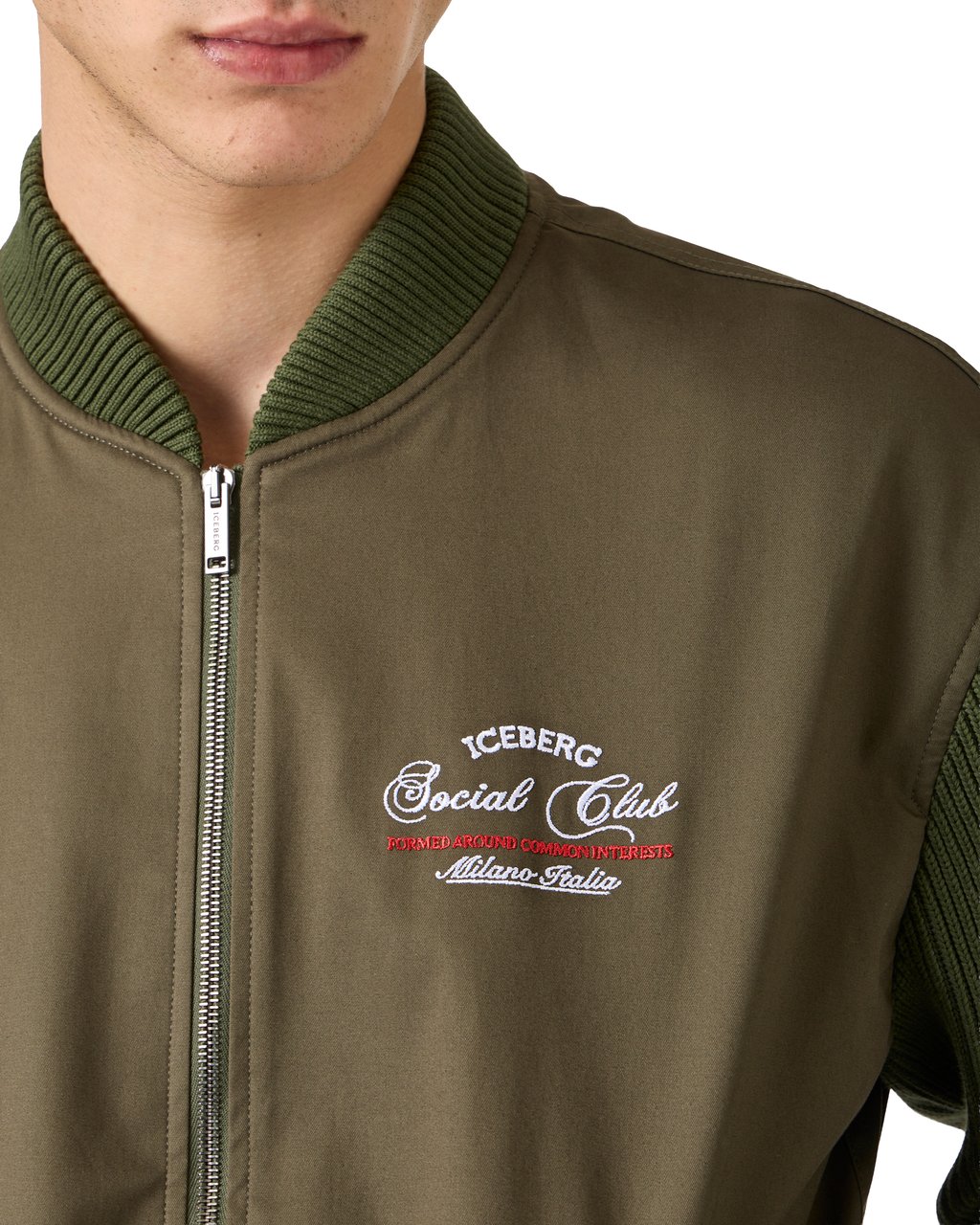 Iceberg Dark military green comfort fit gabardine bomber jacket Groen