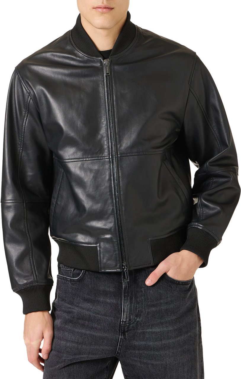 Iceberg Blue and black leather jacket with dinosaur embroidery Zwart