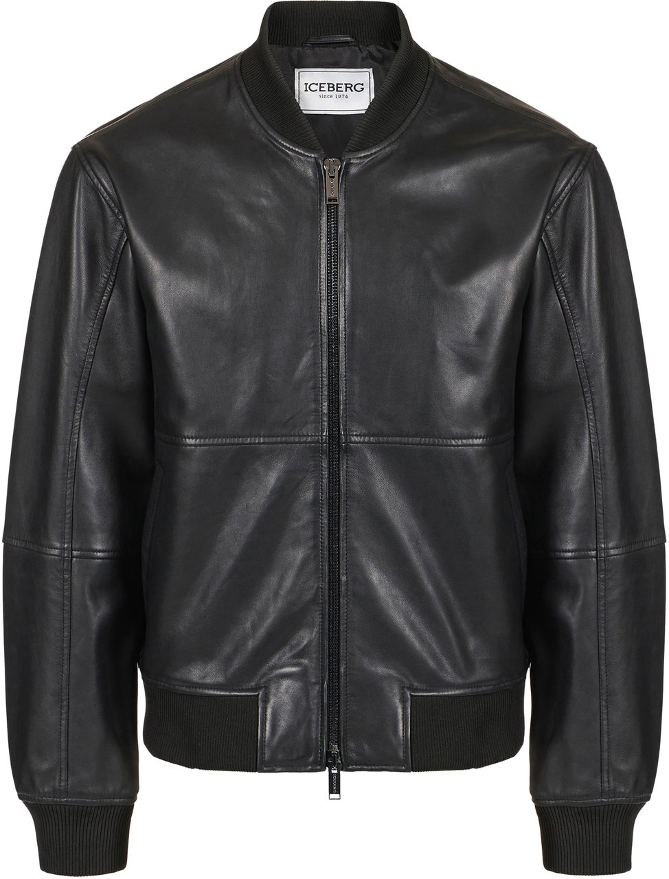 Iceberg Blue and black leather jacket with dinosaur embroidery Zwart