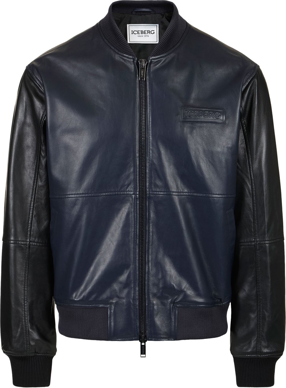 Iceberg Blue and black leather jacket with dinosaur embroidery Divers