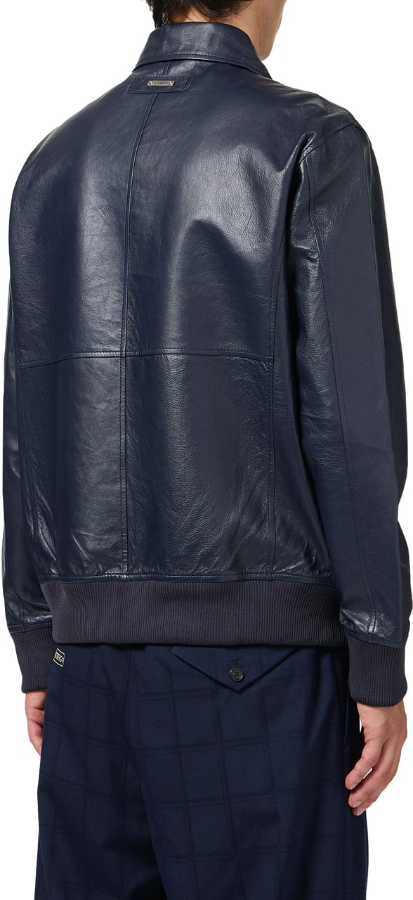 Iceberg Two-tone blue nappa bomber short jacket Blauw