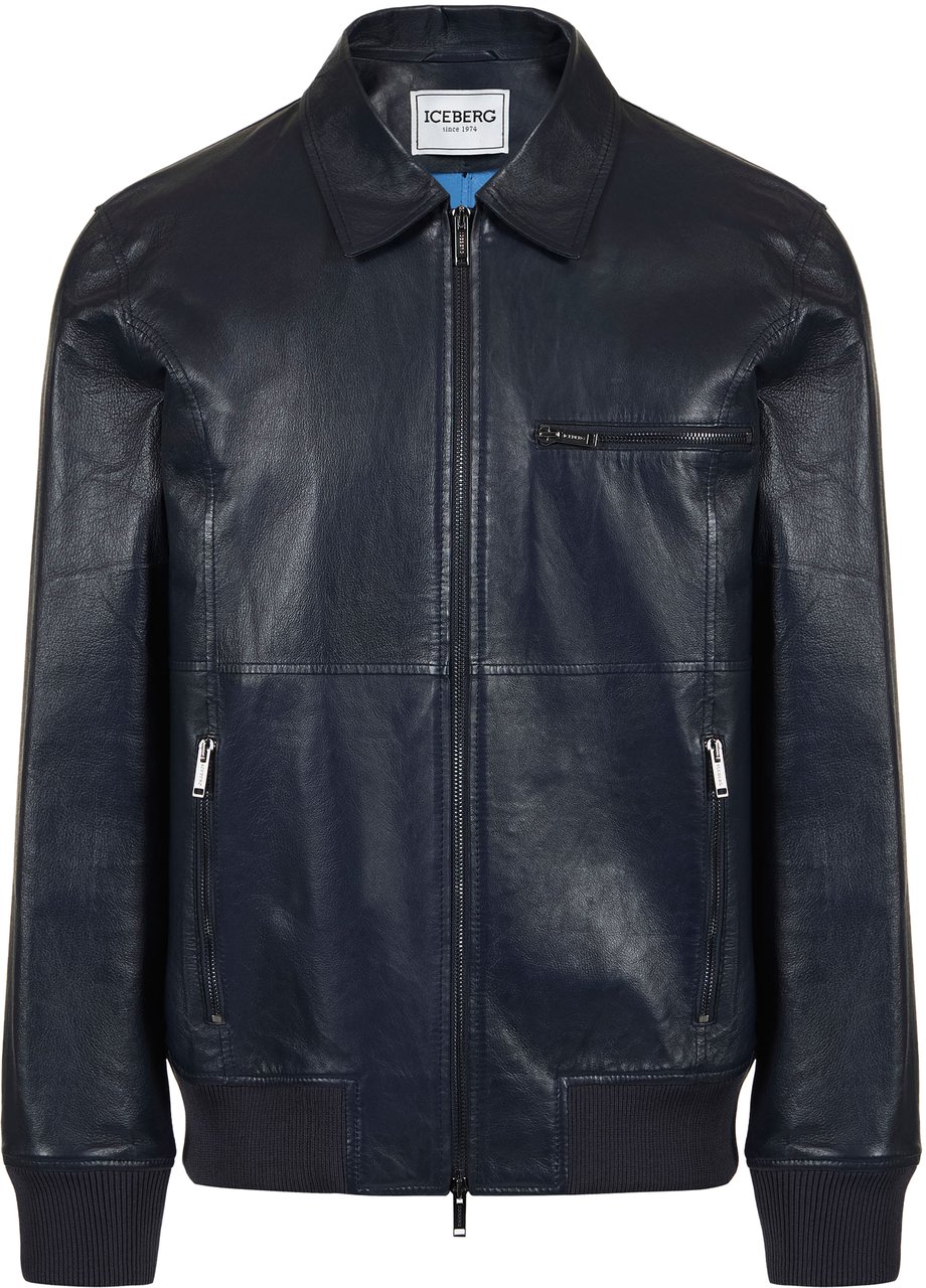 Iceberg Two-tone blue nappa bomber short jacket Blauw