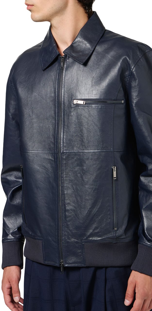 Iceberg Two-tone blue nappa bomber short jacket Blauw