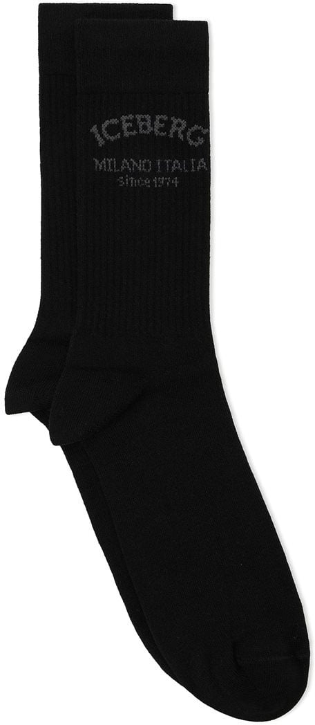Iceberg Black cotton socks with the Iceberg Milano Since 1974 logo Zwart