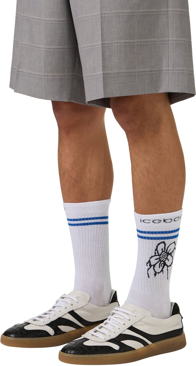 Iceberg Optic white stretch cotton socks with logo and jacquard pattern Wit