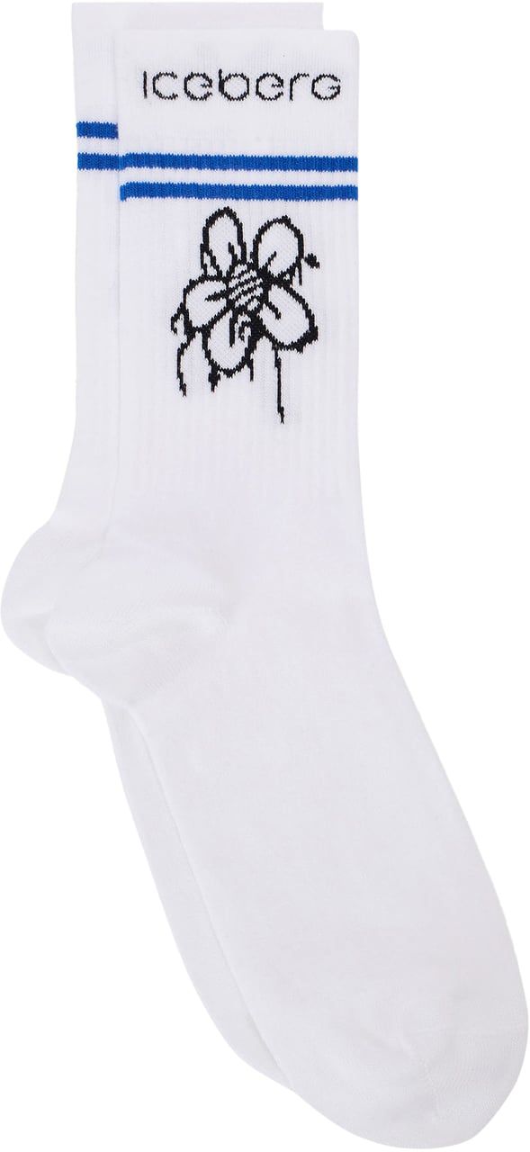 Iceberg Optic white stretch cotton socks with logo and jacquard pattern Wit