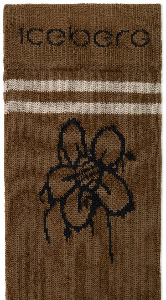 Iceberg Khaki stretch cotton socks with logo and jacquard pattern Groen