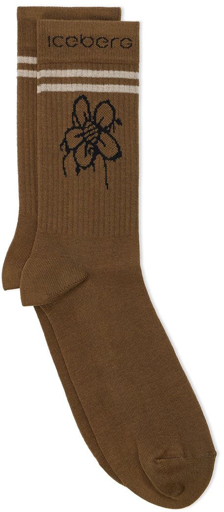 Iceberg Khaki stretch cotton socks with logo and jacquard pattern Groen
