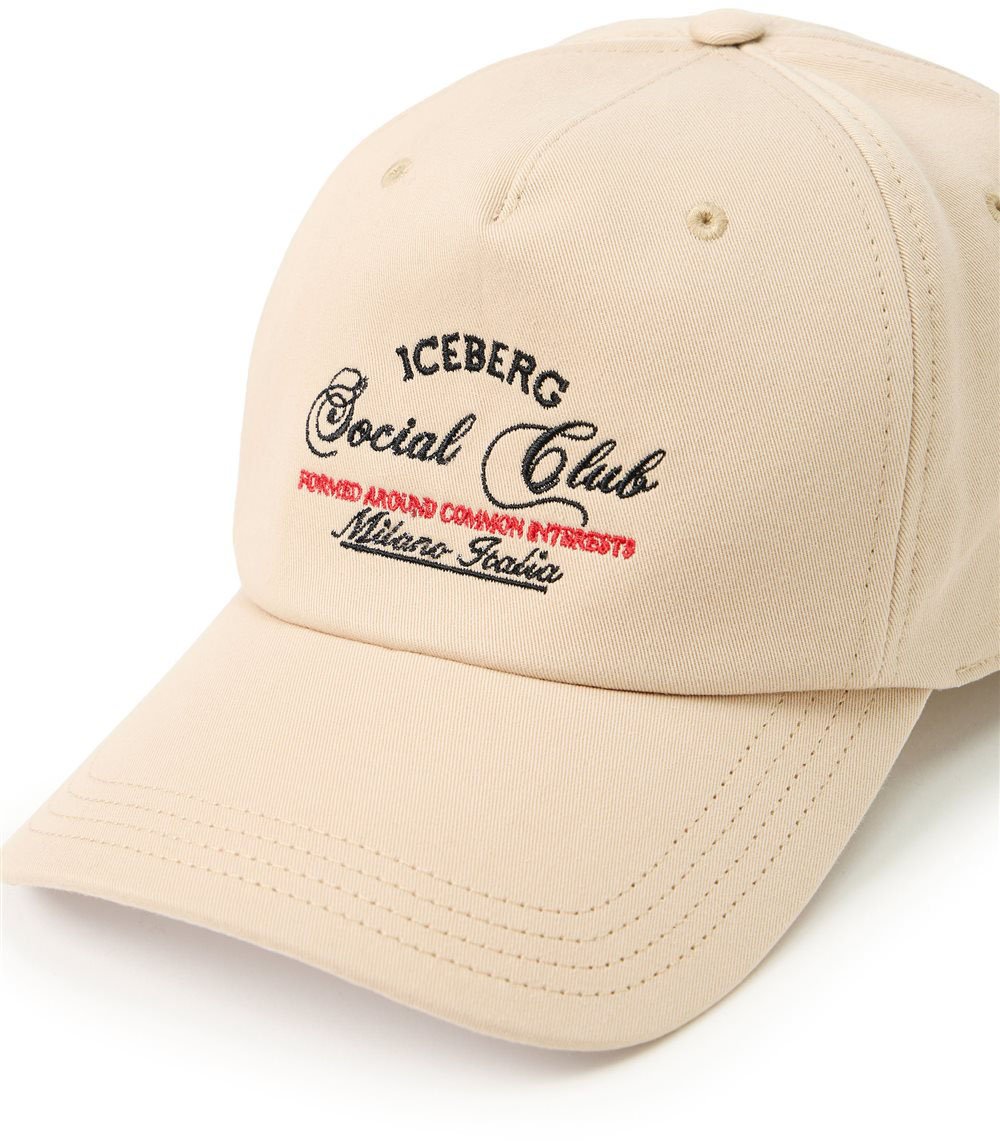 Iceberg Beige cotton gabardine baseball cap with Iceberg Milano Social Club embroidery Beige