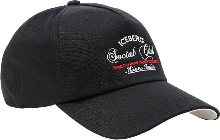Iceberg Black cotton gabardine baseball cap with Iceberg Milano Social Club embroidery Zwart