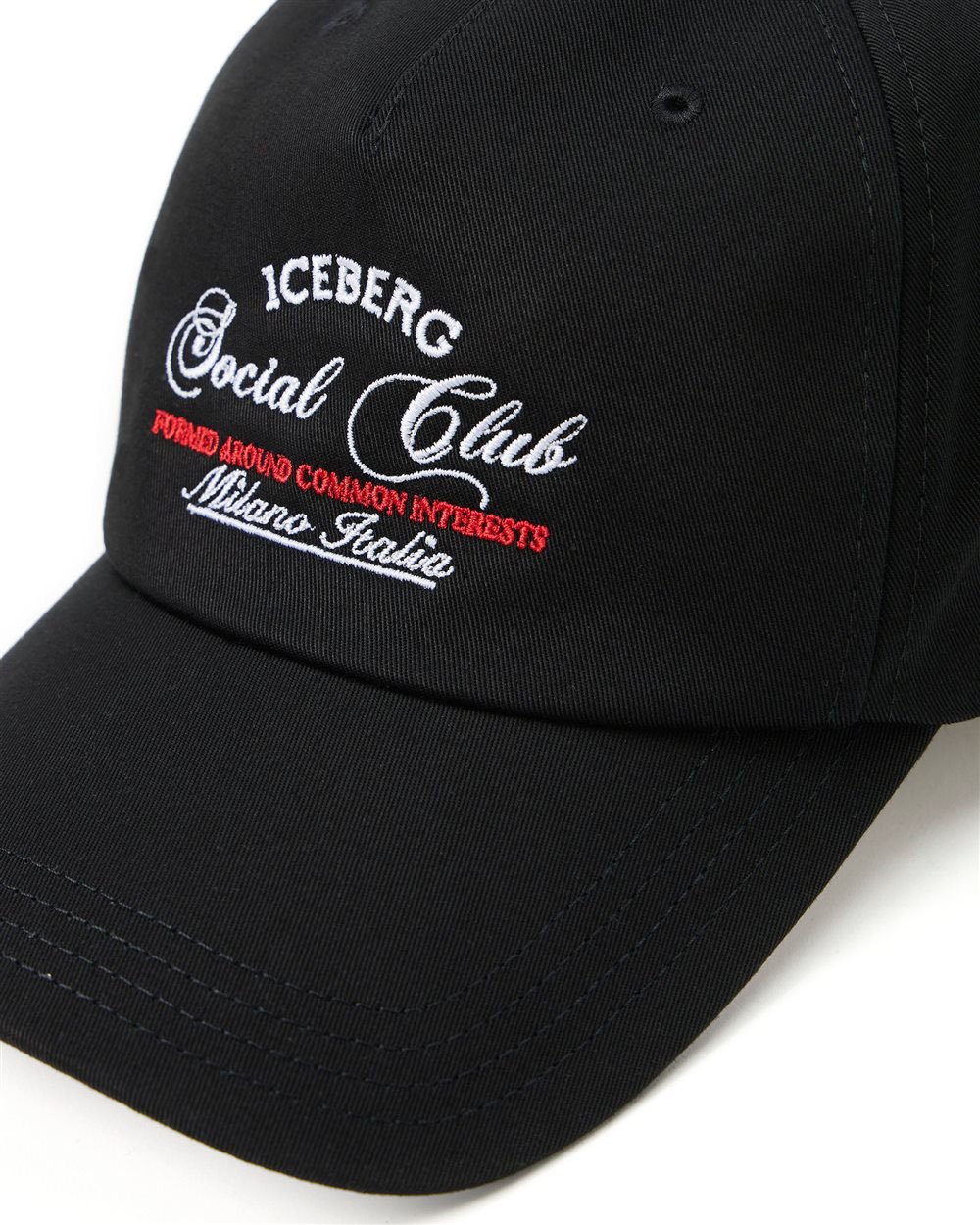 Iceberg Black cotton gabardine baseball cap with Iceberg Milano Social Club embroidery Zwart