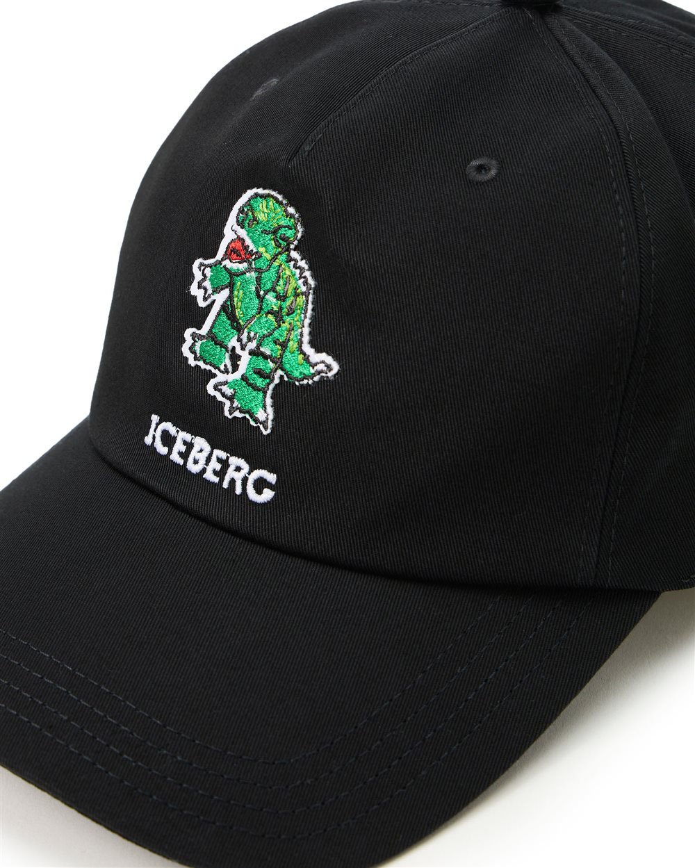 Iceberg Black cotton gabardine baseball cap with dinosaur patch Zwart