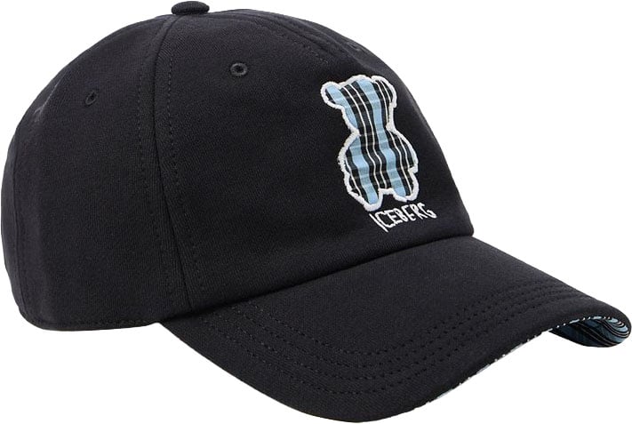 Iceberg Black baseball cap in cotton fleece, with bear appliqué Zwart