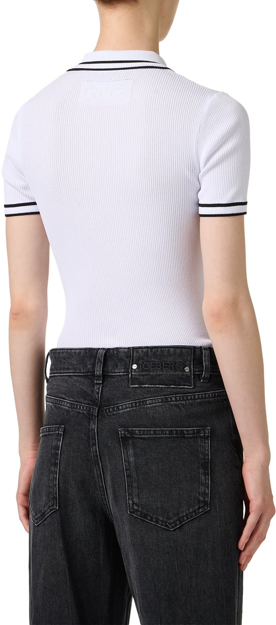 Iceberg Optic white polo shirt in viscose blend with contrasting stripes Wit