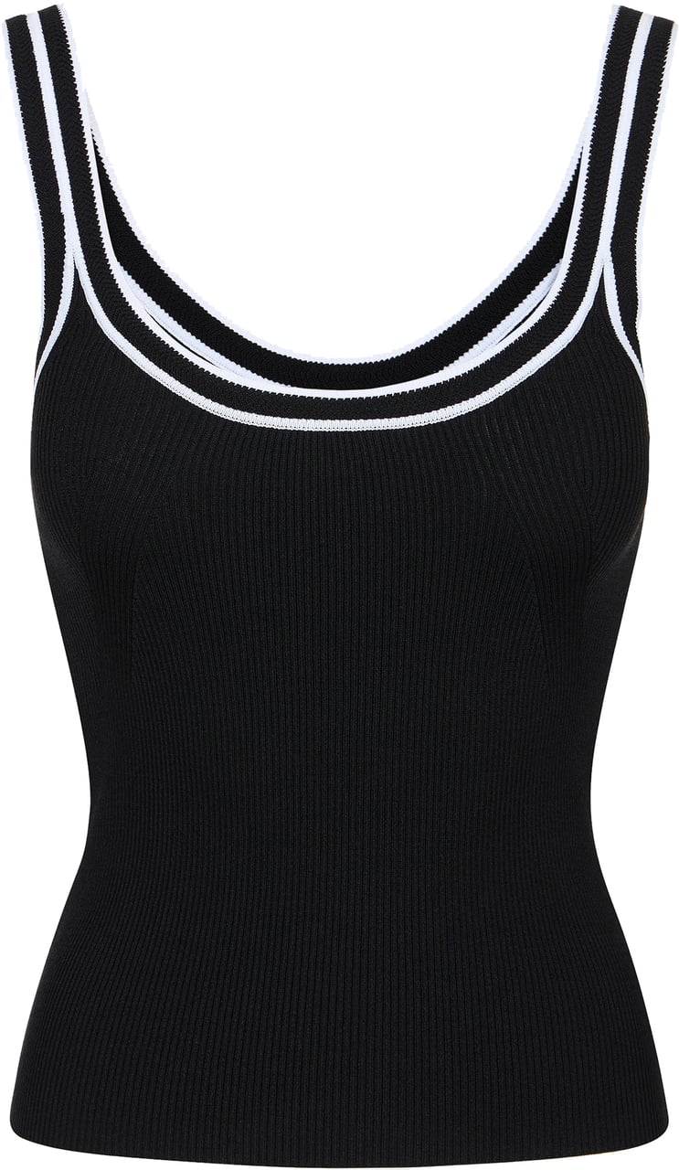 Iceberg Black ribbed tank top in stretch cotton Zwart