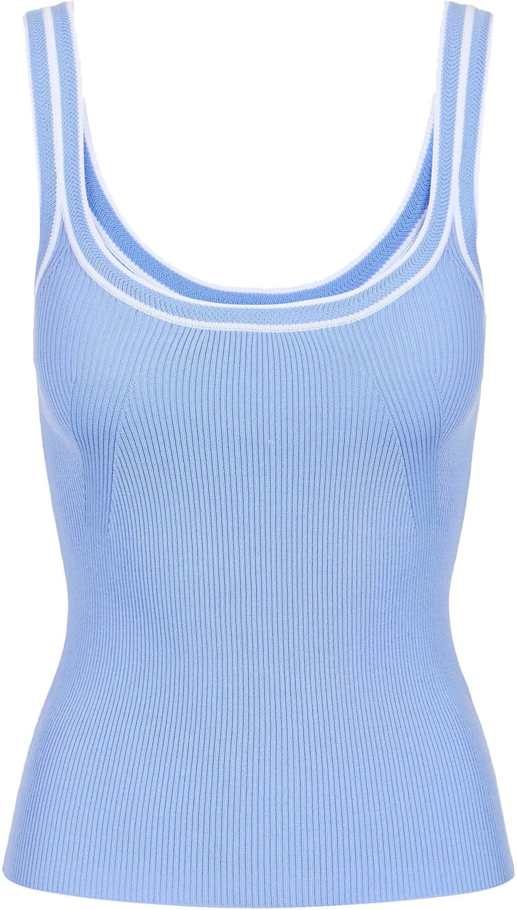 Iceberg Powder blue ribbed tank top in stretch cotton Blauw