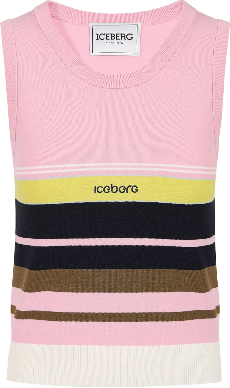 Iceberg Printed stretch cotton top with stripes and contrasting edges Zwart
