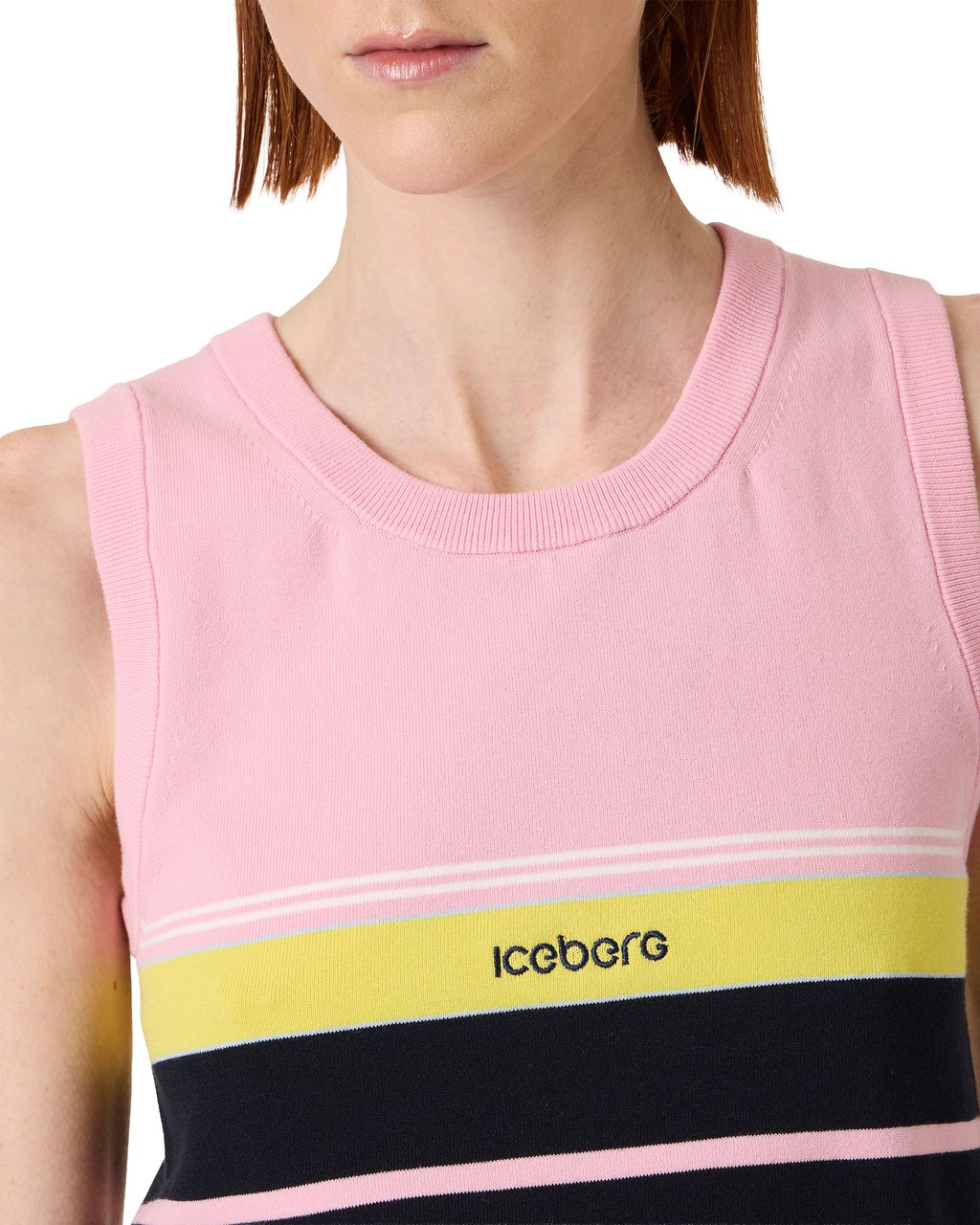 Iceberg Printed stretch cotton top with stripes and contrasting edges Zwart