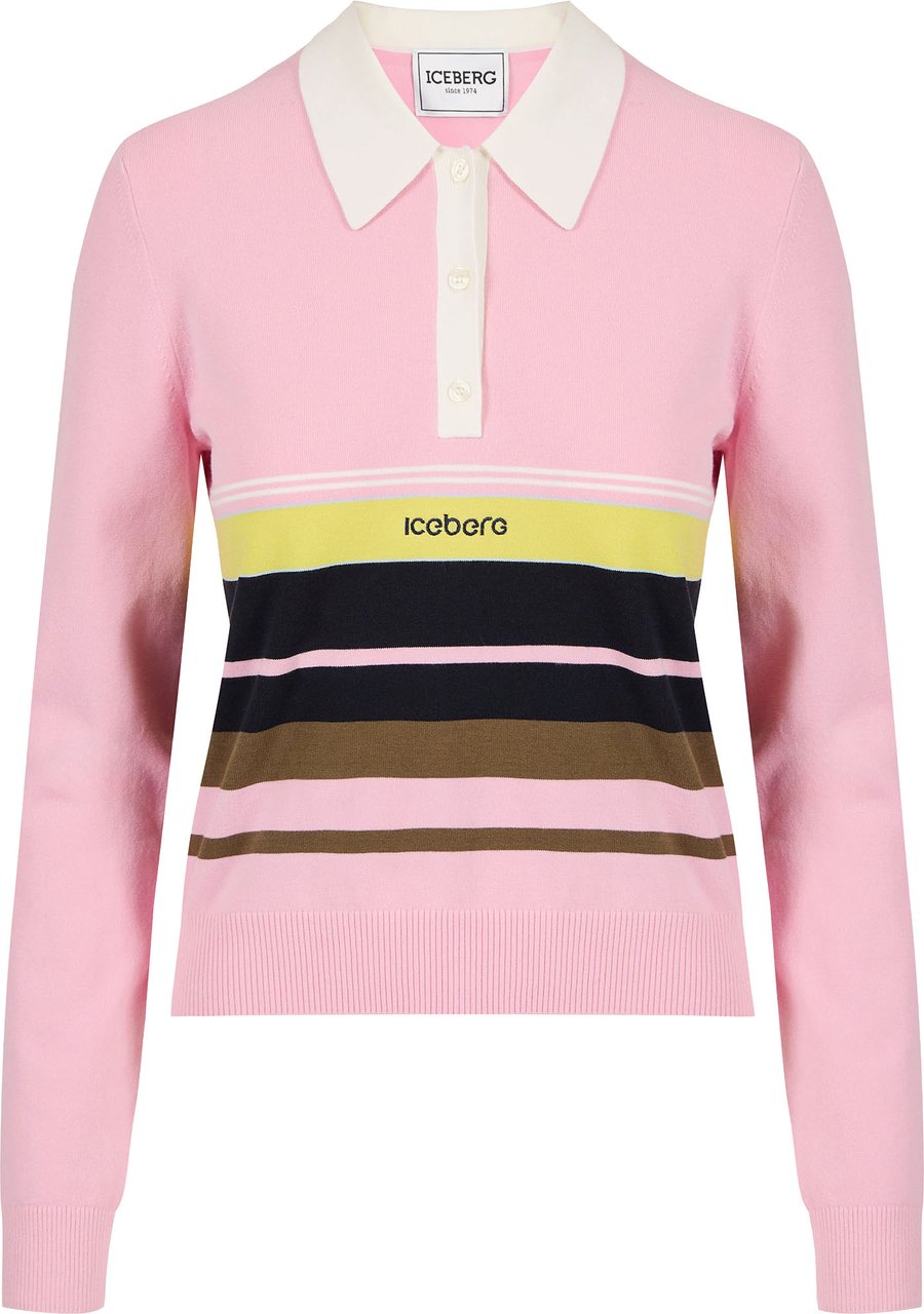 Iceberg Patterned polo shirt in stretch cotton with contrasting stripes Zwart