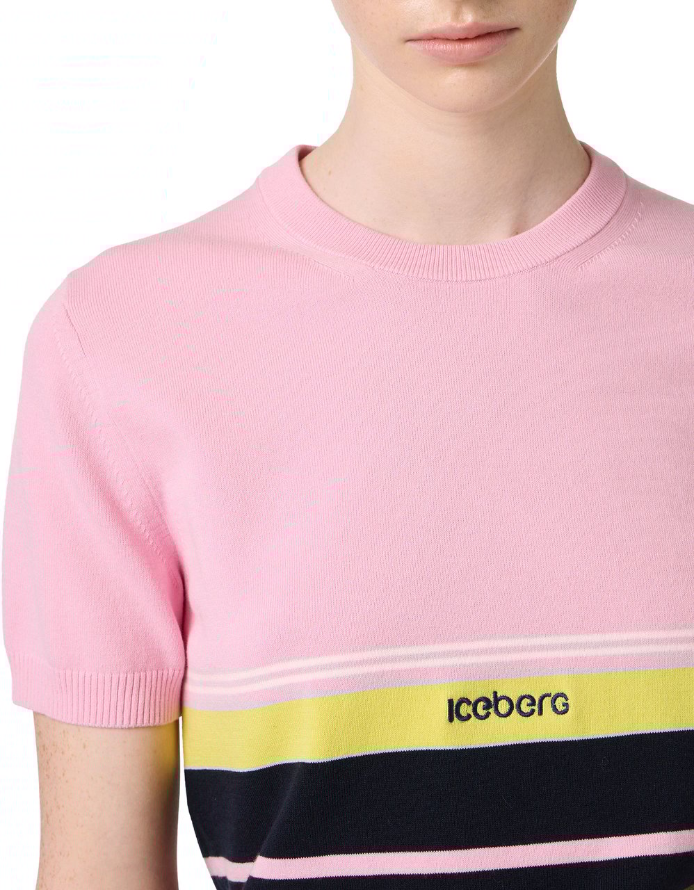 Iceberg Patterned crew neck T-shirt in stretch cotton Zwart