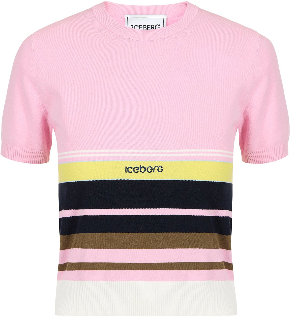 Iceberg Patterned crew neck T-shirt in stretch cotton Zwart