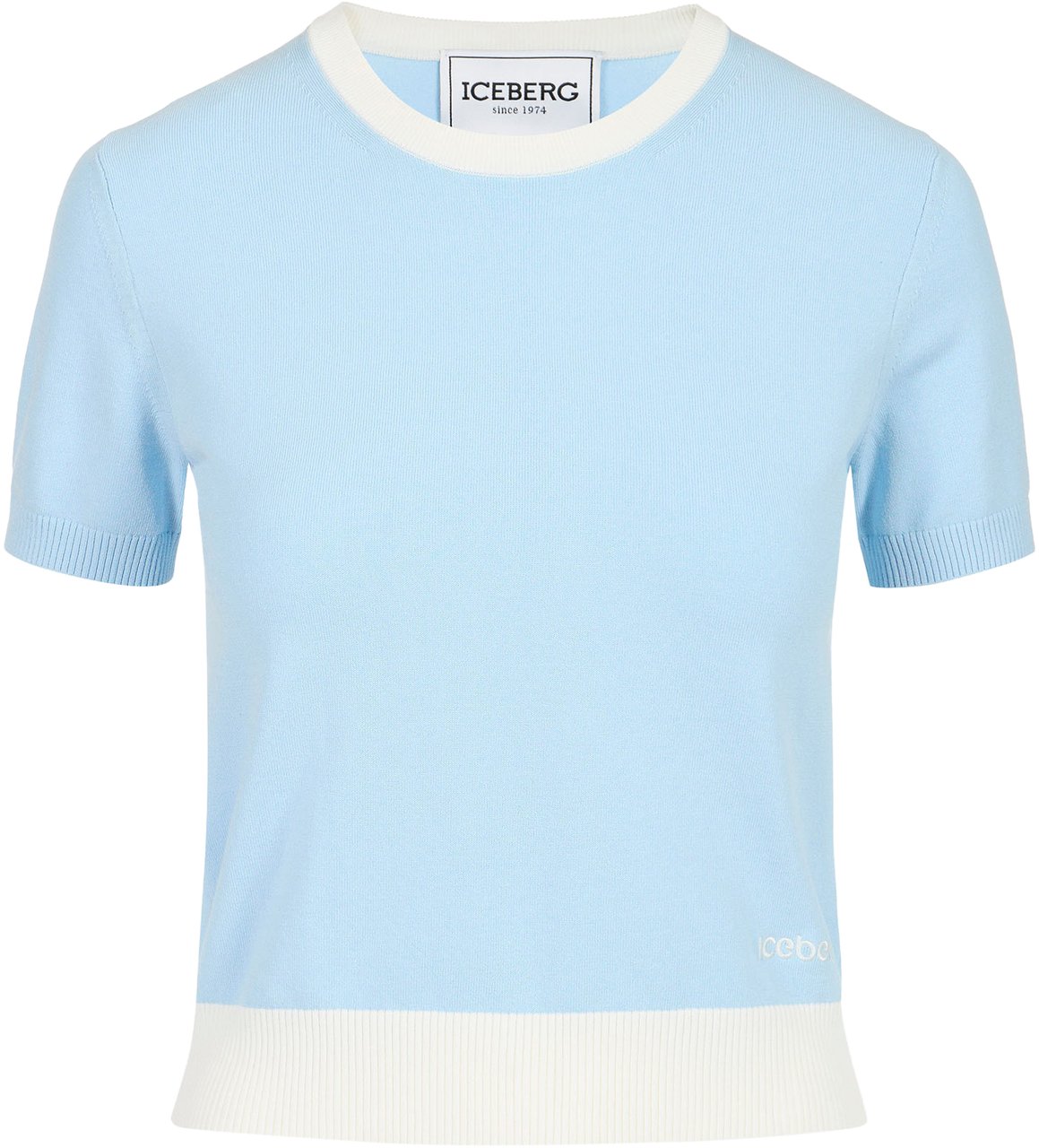 Iceberg Light blue crew neck T-shirt in stretch cotton Blauw