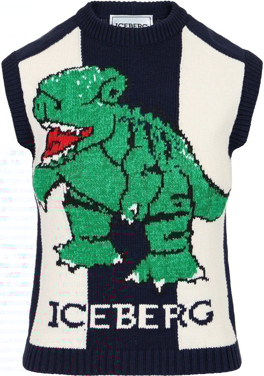 Iceberg Multicolor sleeveless cotton-blend crew neck sweater with dragon inlay Divers
